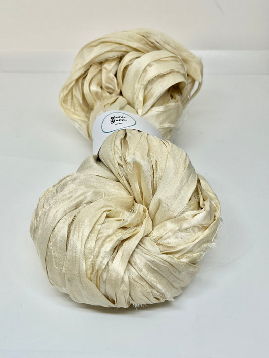 Sari Silk Ribbon – Off White Yarn for Weaving & fibre arts.
