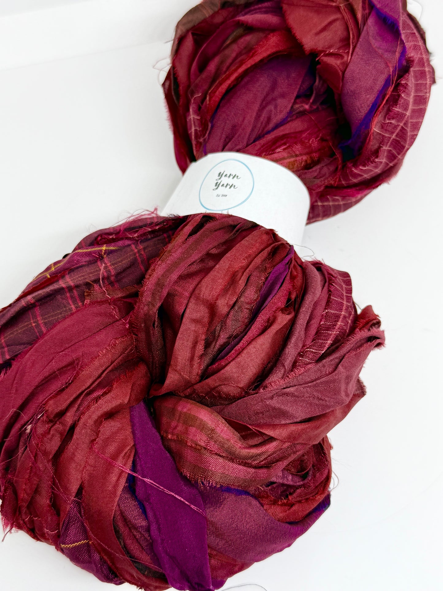 Sari Silk Ribbon Yarn – Bloodstone red. Weaving ribbon.
