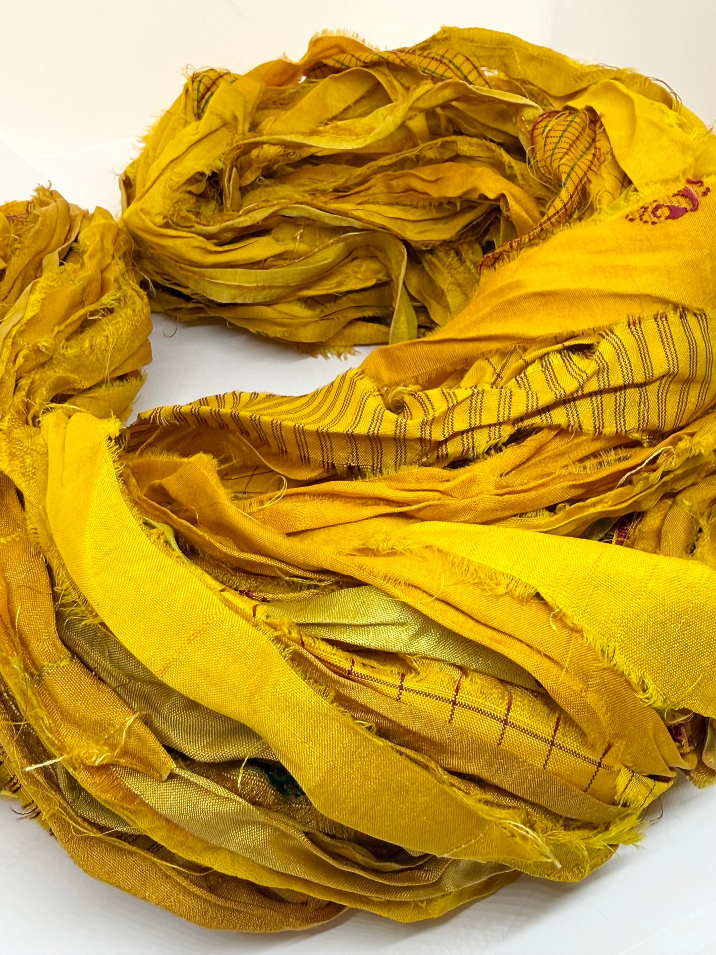 Golden Yellow Silk Ribbon Yarn – Recycled Sari Silk