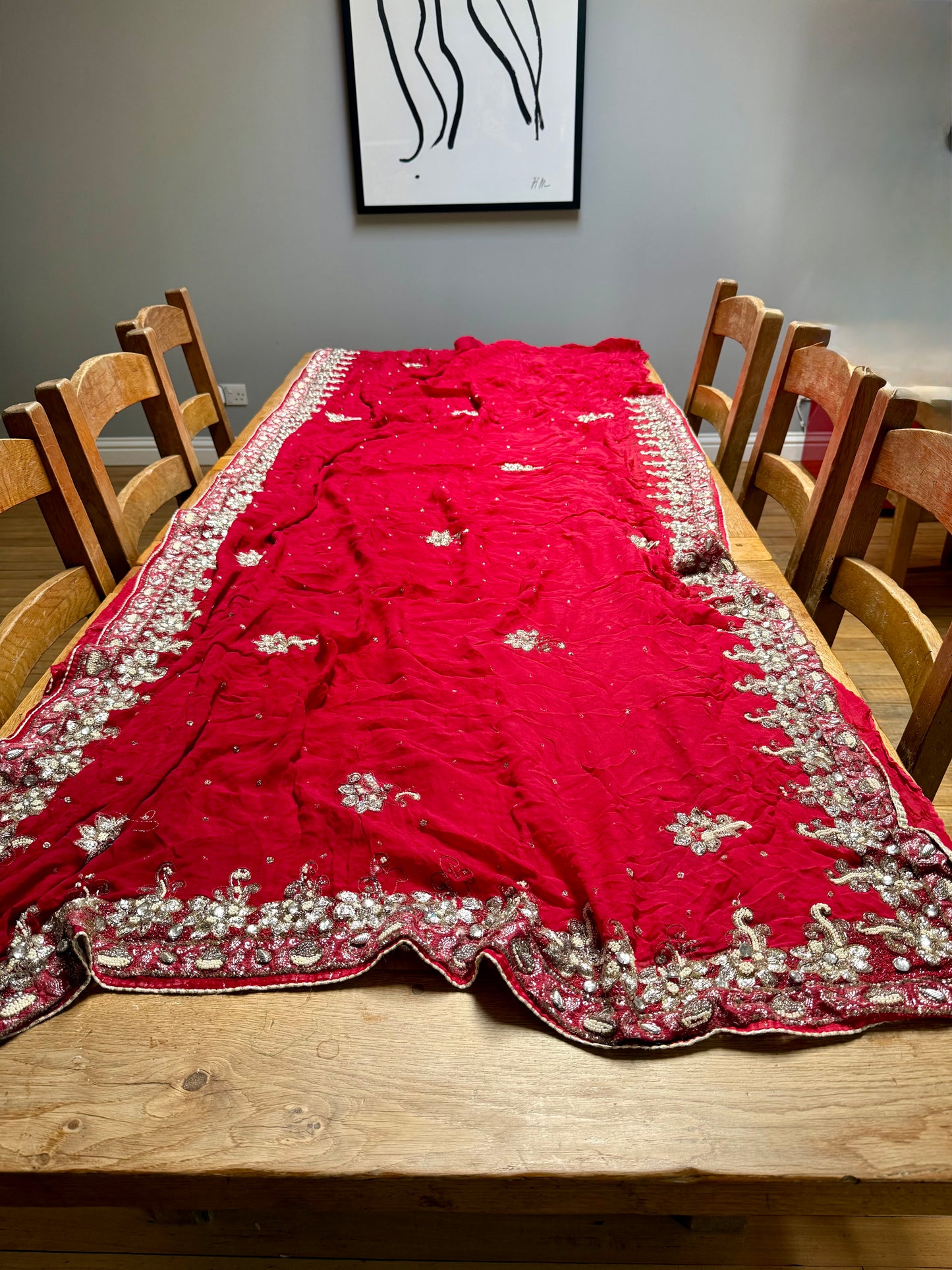 PURE SILK full sari. Heavily beaded. Red. Vintage saree. SOLD OUT