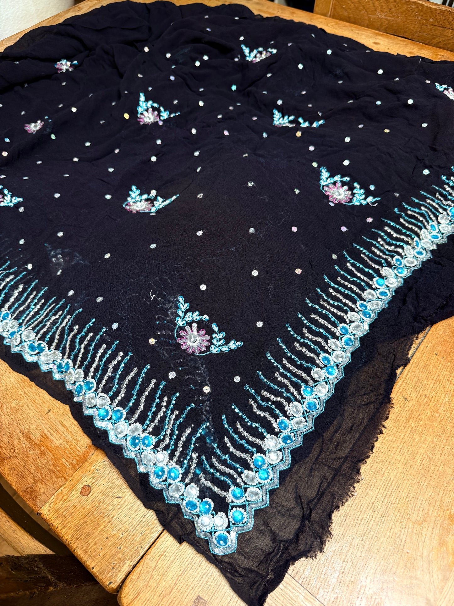 PURE SILK full sari. Heavily beaded. Black. Vintage saree. SOLD OUT