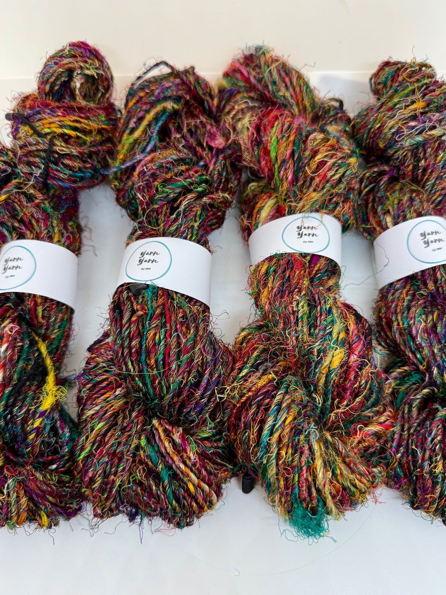 Banana yarn, mixed colours, vegan friendly yarn.
