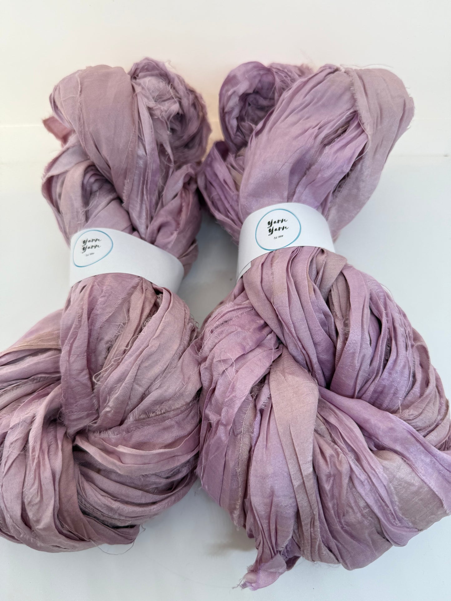 Sari Silk Ribbon Yarn – Damson light pink. Hand Dyed Silk