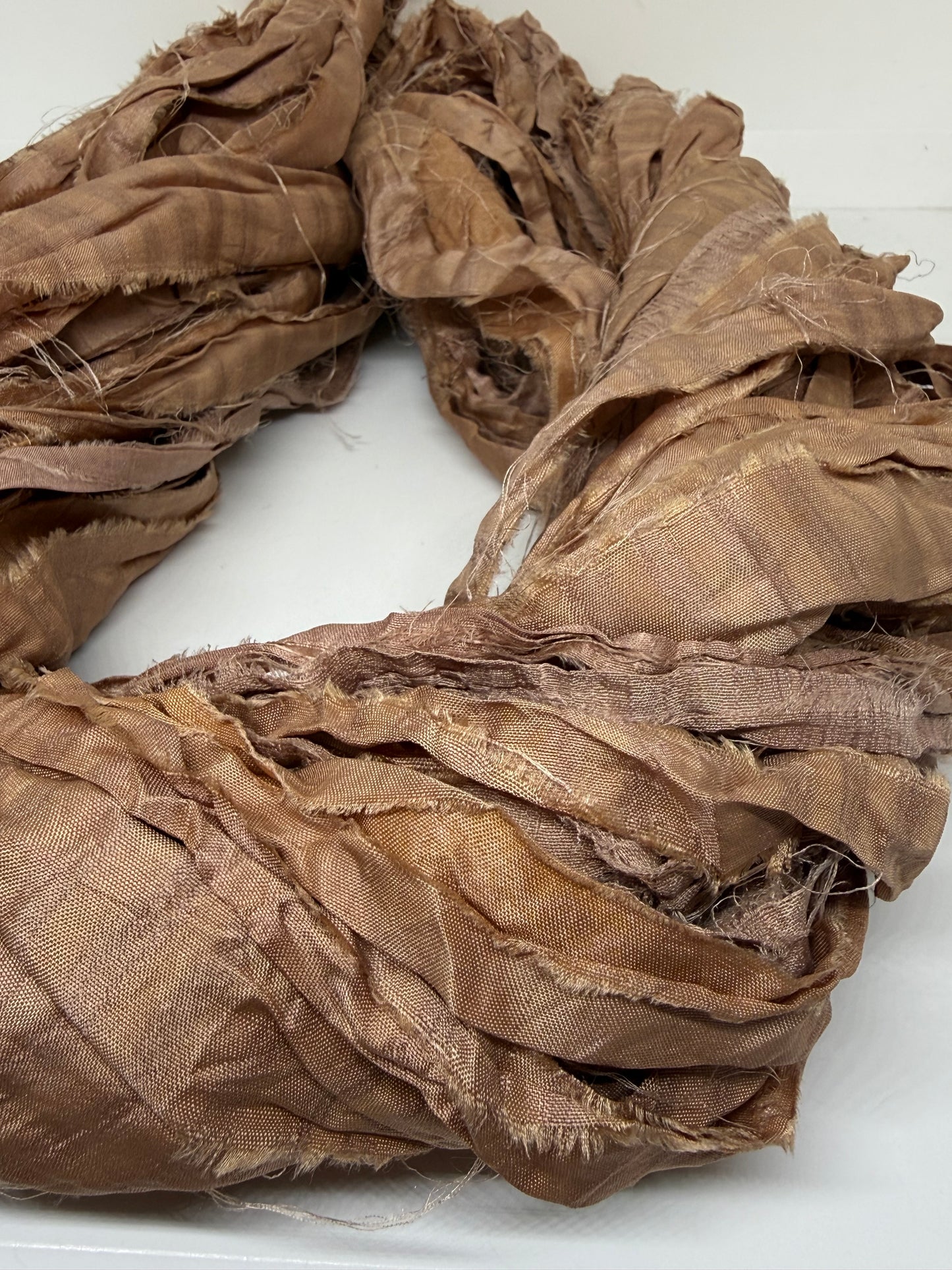 Sari Silk Ribbon Yarn | Brush Brown | Fibre Art and Weaving
