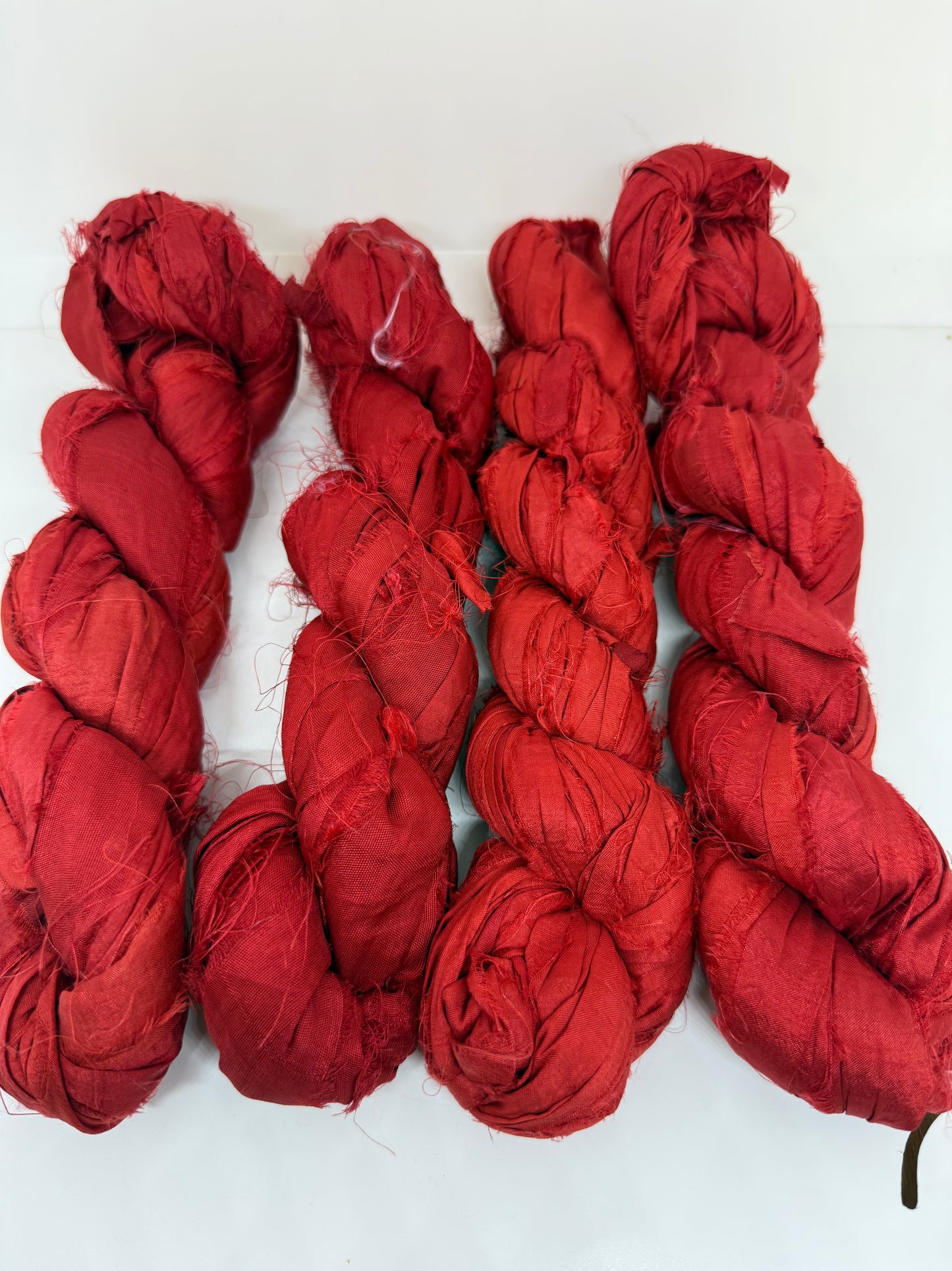Red Sari Silk Ribbon Yarn | tomato Red | knit arts and weaving.