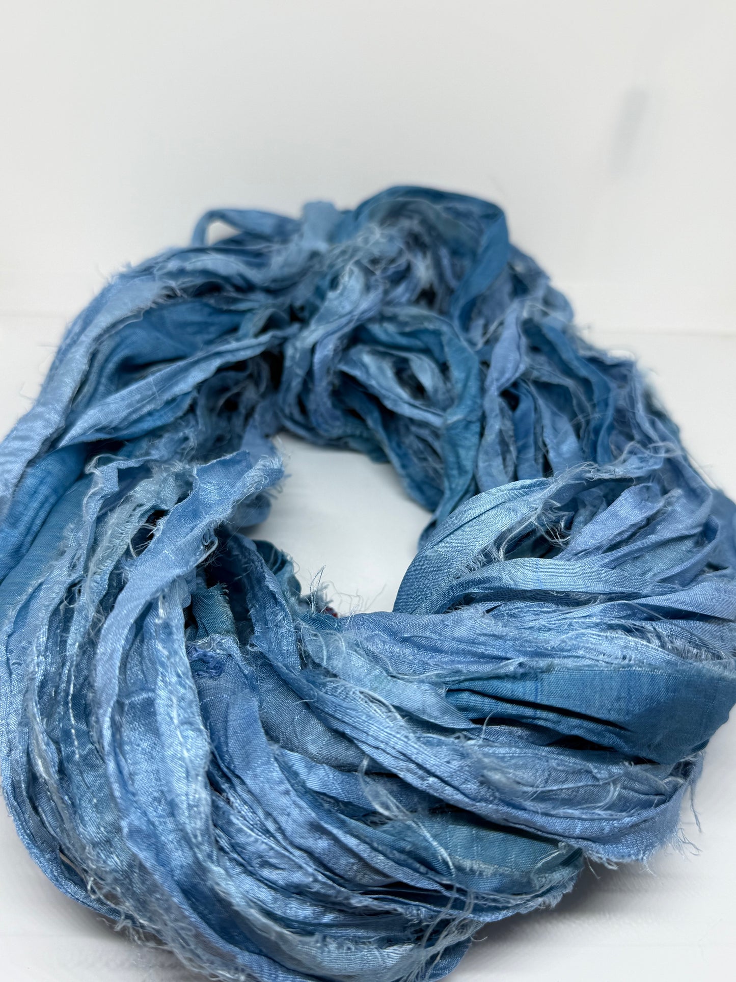 Sari Silk Ribbon Yarn | Denim Blue | Fibre Art and Weaving