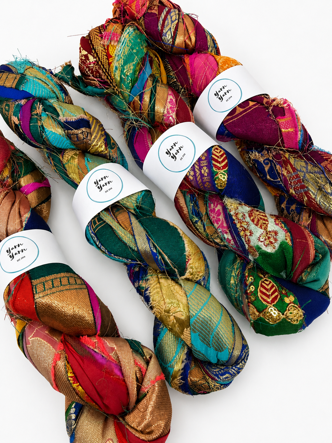 Sari border ribbon yarn for fibre art.