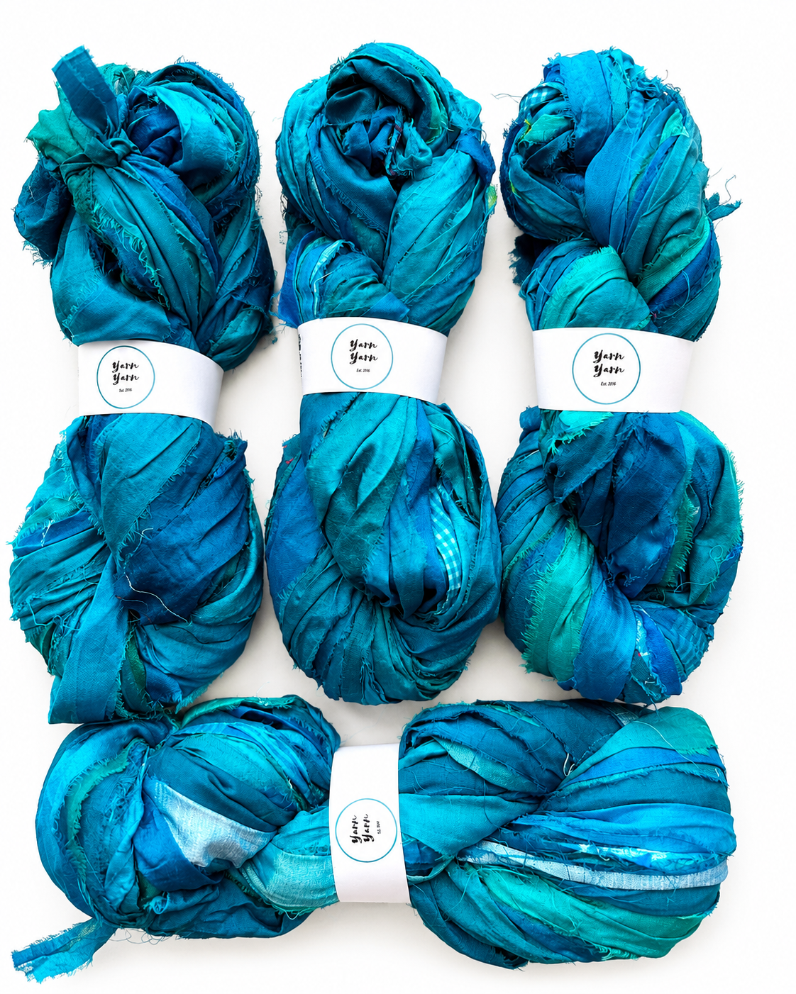 Sari Silk Ribbon Yarn in Turquoise Blue. Weaving and Fibre Art Yarn.