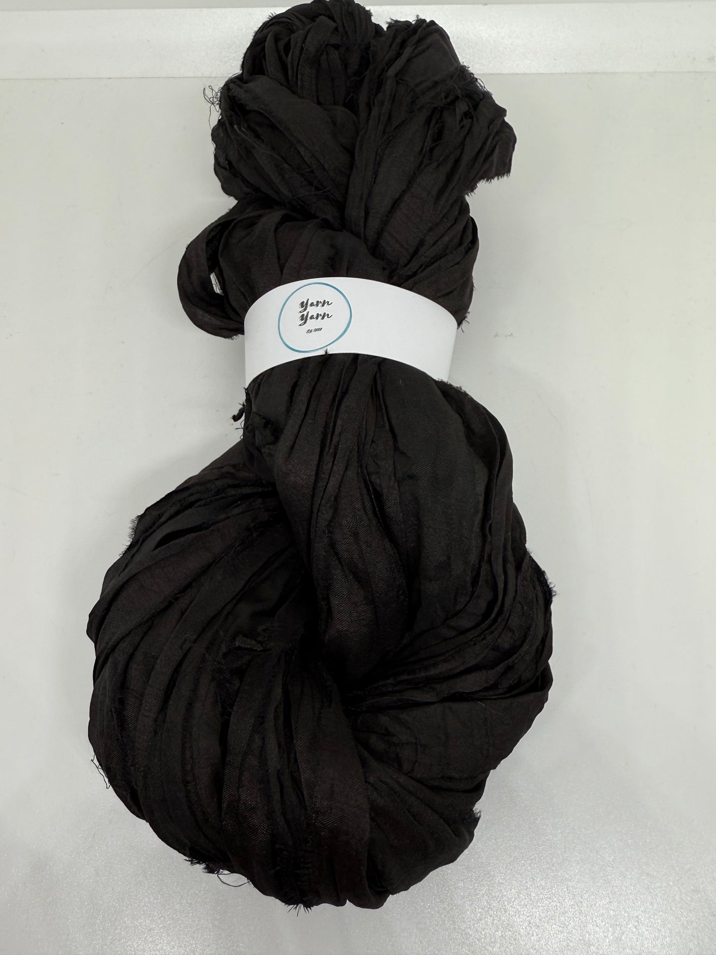 Sari silk ribbon, black handmade ribbon for fibre arts.