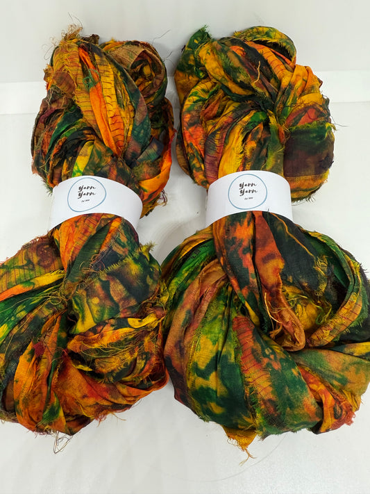 Sari Silk Ribbon – pure silk art dyed. Earthy colours.