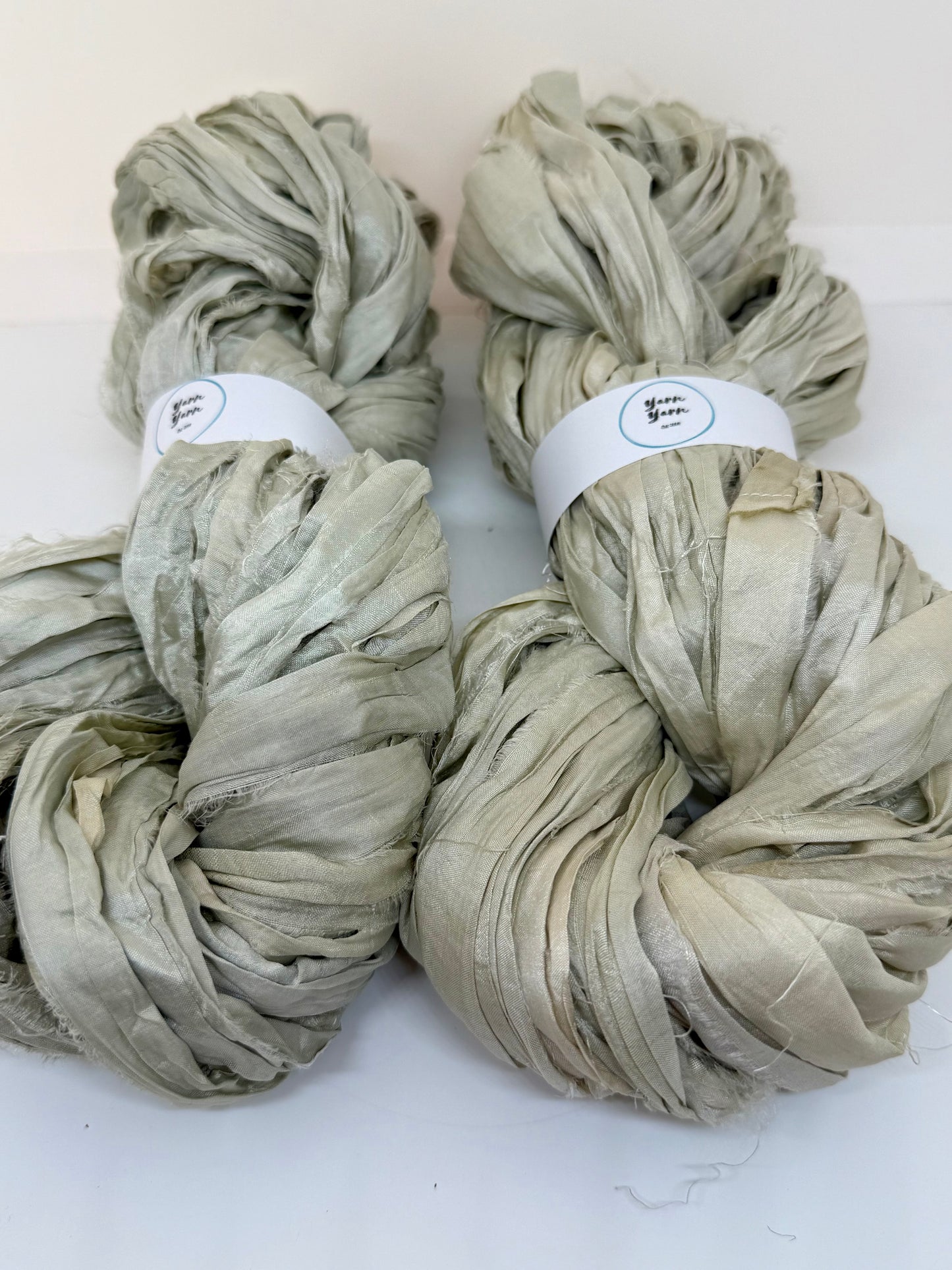 Sari silk ribbon, wide strips, ice grey.