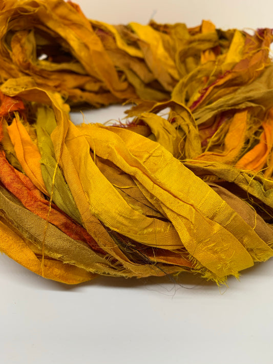 Golden Yellow Silk Ribbon Yarn – Recycled Sari Silk