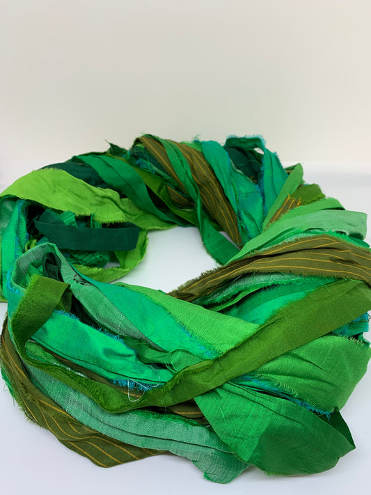 Craft Ribbon – Enchanted Green Sari Silk Ribbon.