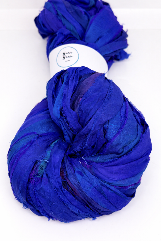 Sari Silk Ribbon Yarn In Sapphire Blue for Textile Arts and Crafts