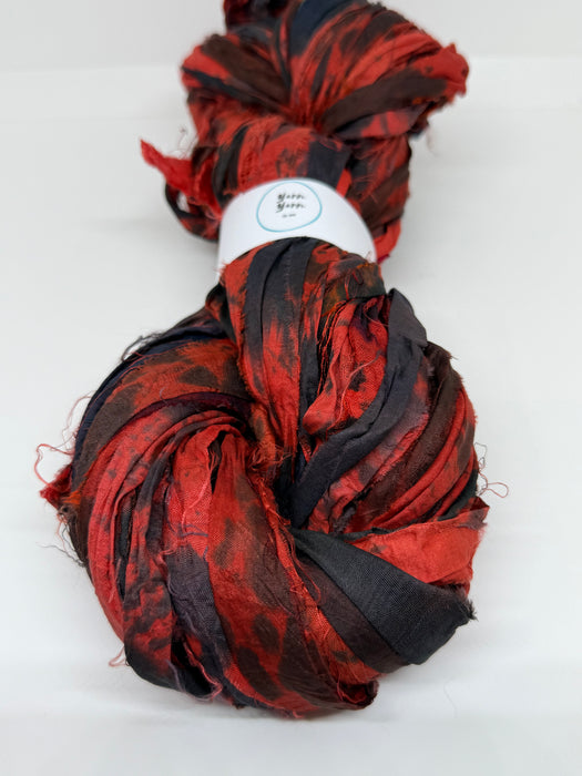 Sari Silk Ribbon – pure silk art dyed. Blood Orange