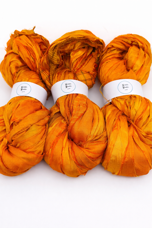 Sari silk ribbon, Golden Ember - fibre arts and crafts.