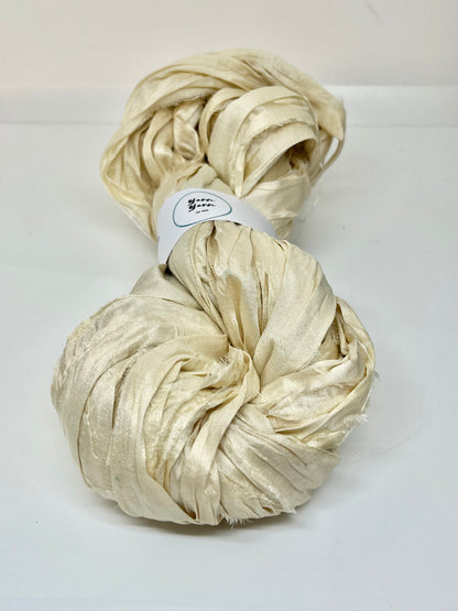 Sari Silk Ribbon – Off White Yarn for Weaving & fibre arts.