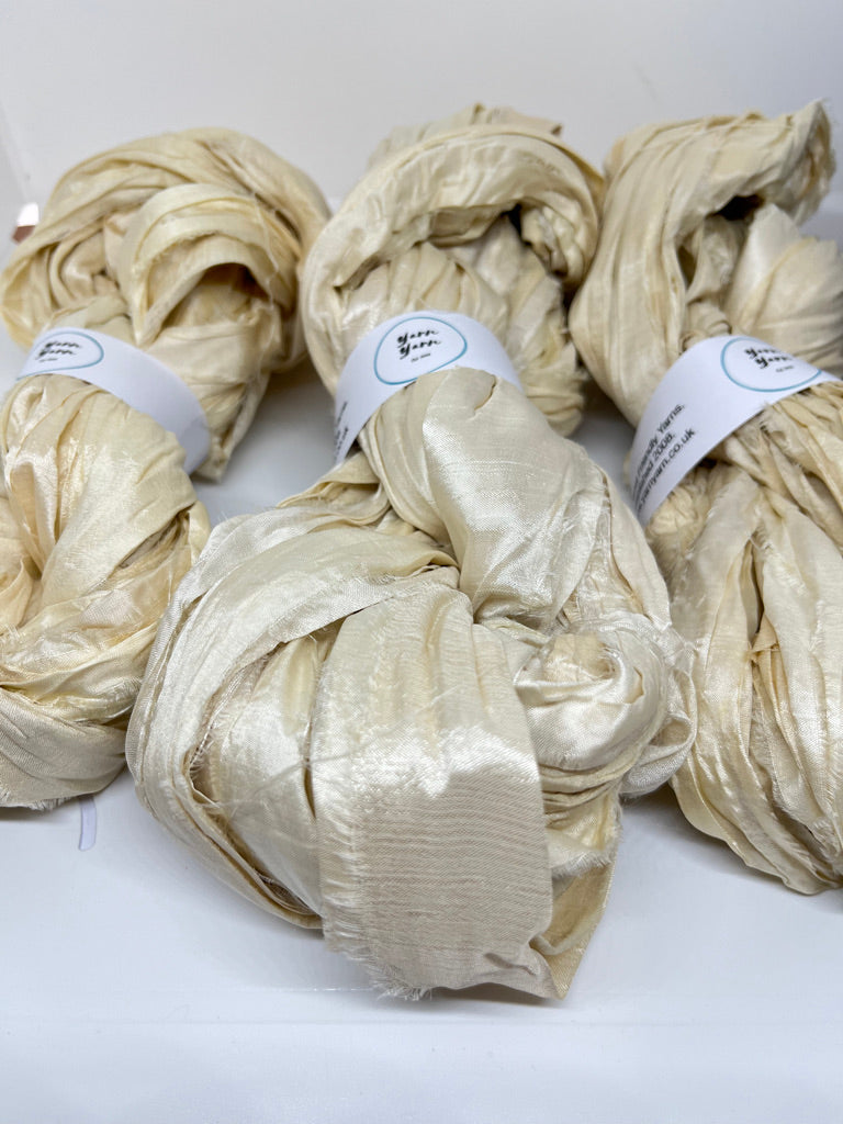 Sari Silk Ribbon – Off White Yarn for Weaving & fibre arts.