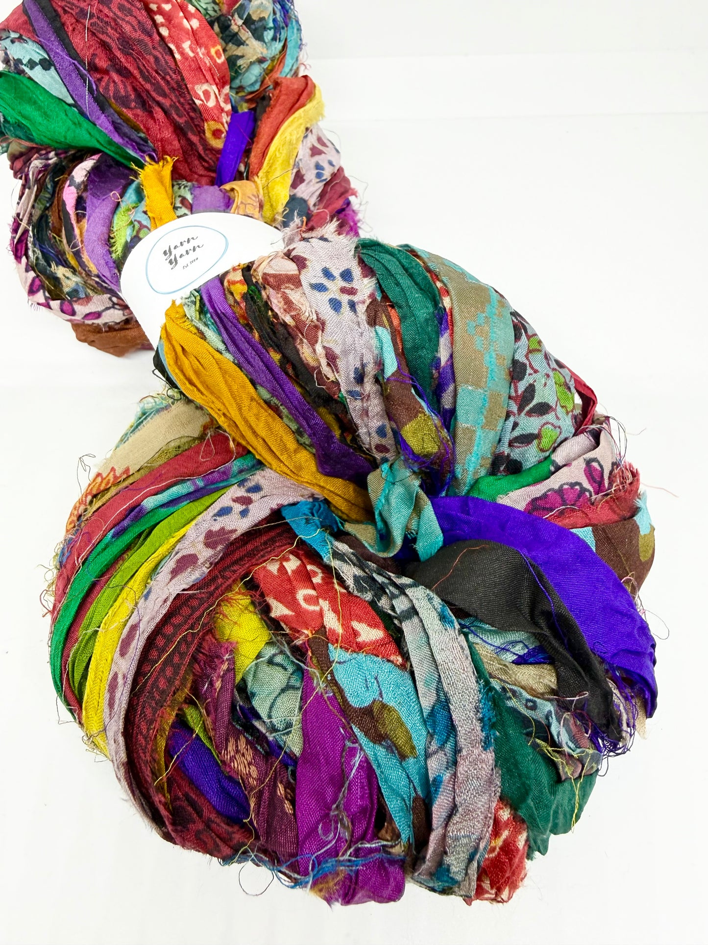Patterned Sari Silk Ribbon Yarn in Mixed Prints for Eco Friendly Crafting