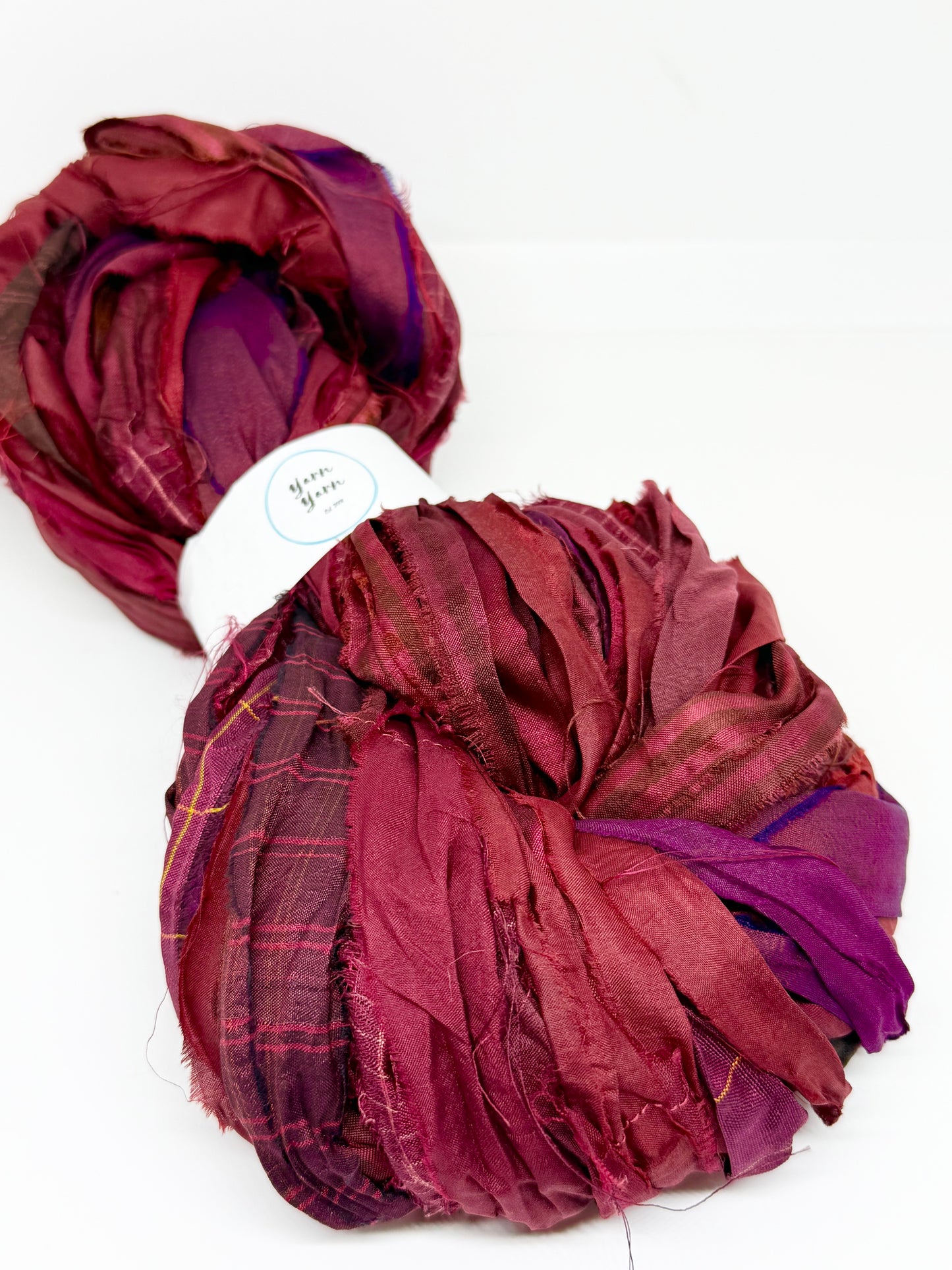 Sari Silk Ribbon Yarn – Bloodstone red. Weaving ribbon.