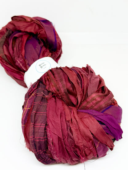 Sari Silk Ribbon Yarn – Bloodstone red. Weaving ribbon.