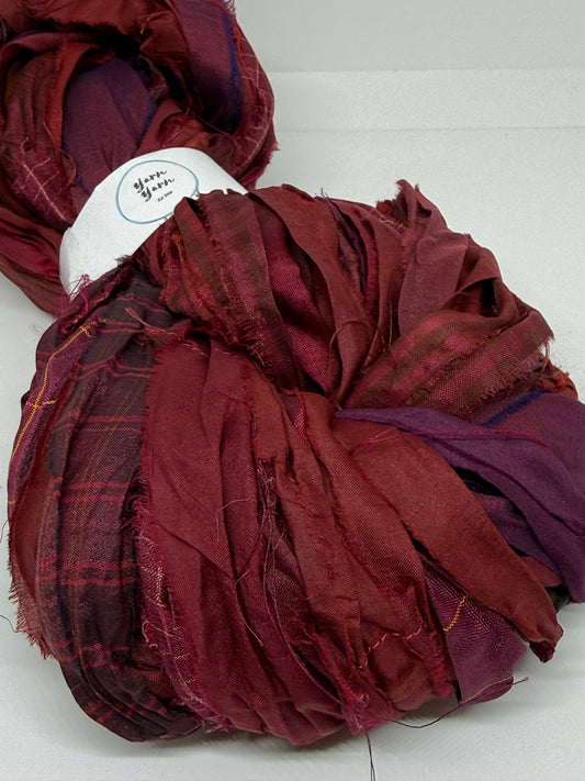 Sari Silk Ribbon Yarn – Bloodstone red. Weaving ribbon.
