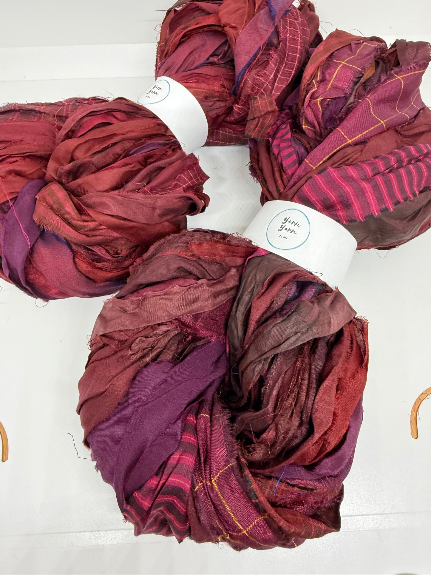 Sari Silk Ribbon Yarn – Bloodstone red. Weaving ribbon.