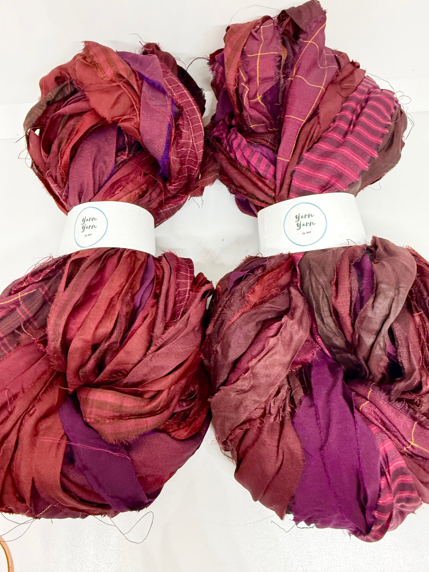 Sari Silk Ribbon Yarn – Bloodstone red. Weaving ribbon.