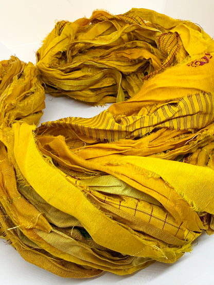 Golden Yellow Silk Ribbon Yarn – Recycled Sari Silk