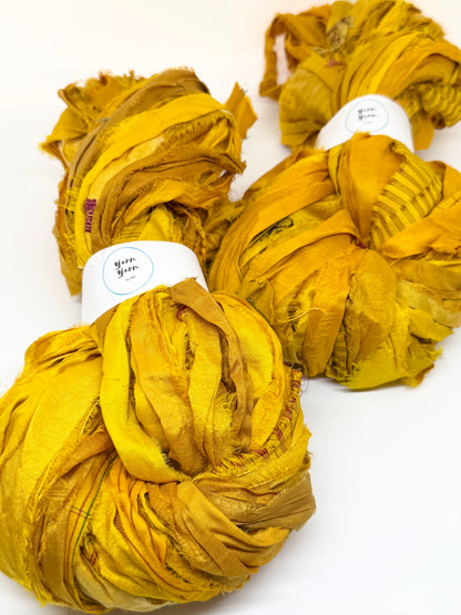 Golden Yellow Silk Ribbon Yarn – Recycled Sari Silk