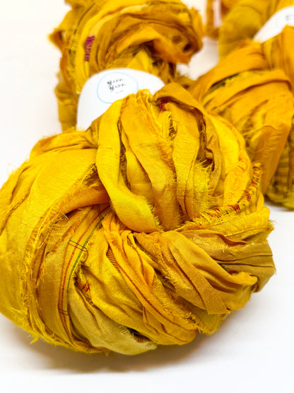 Golden Yellow Silk Ribbon Yarn – Recycled Sari Silk