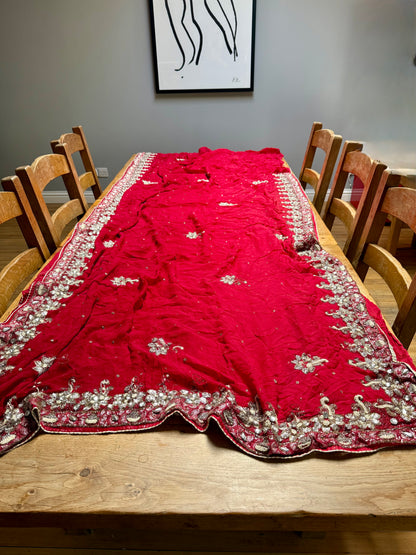PURE SILK full sari. Heavily beaded. Red. Vintage saree. SOLD OUT