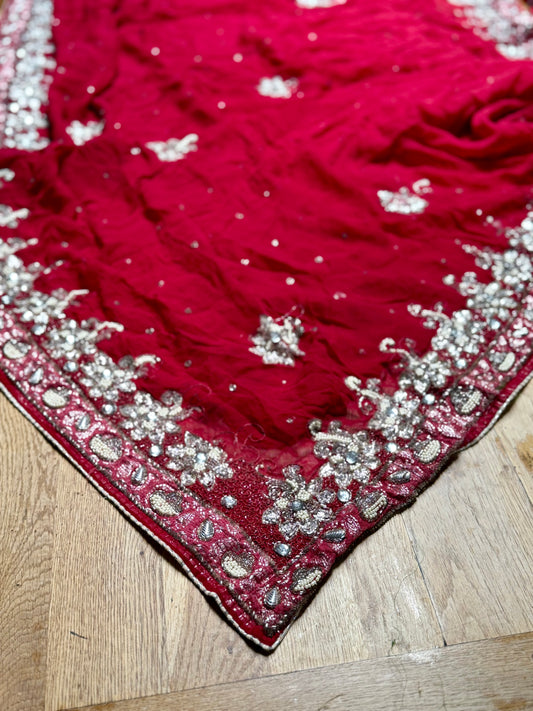 PURE SILK full sari. Heavily beaded. Red. Vintage saree. SOLD OUT