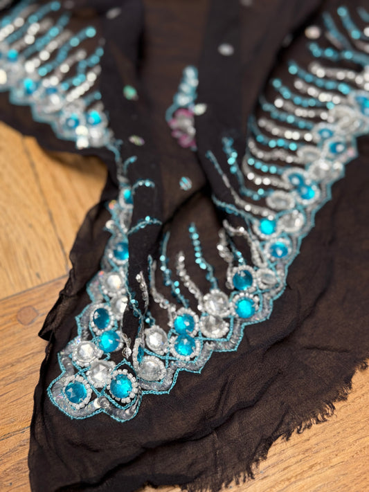 PURE SILK full sari. Heavily beaded. Black. Vintage saree. SOLD OUT