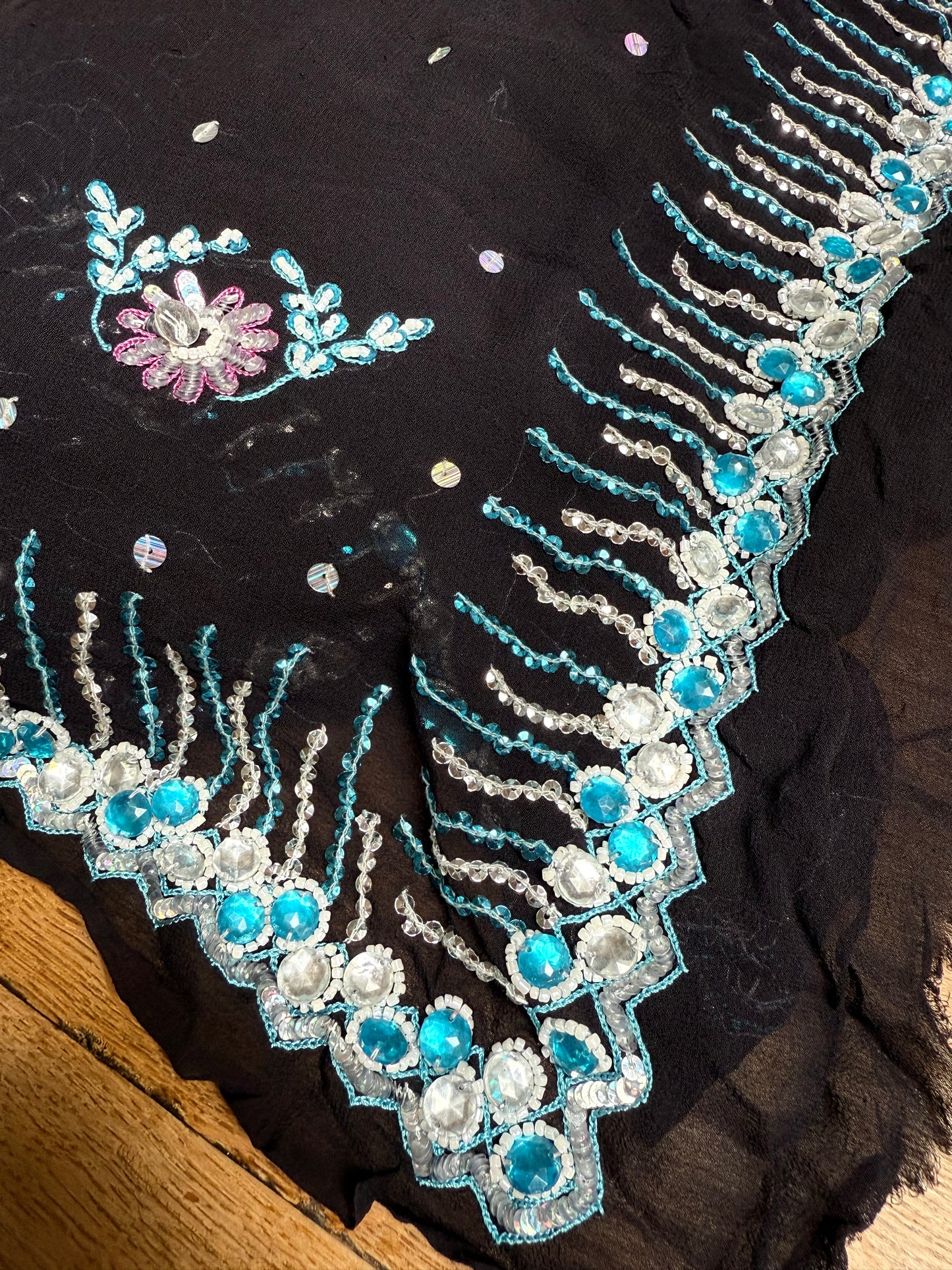 PURE SILK full sari. Heavily beaded. Black. Vintage saree. SOLD OUT