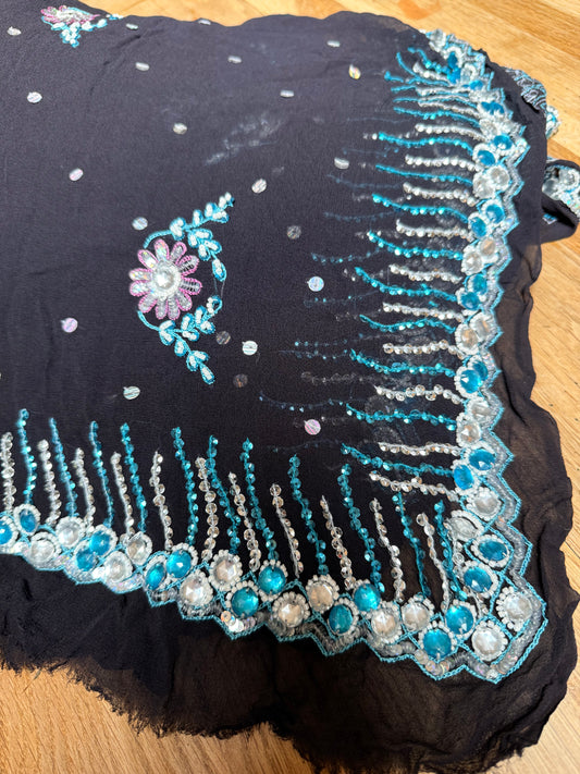 PURE SILK full sari. Heavily beaded. Black. Vintage saree. SOLD OUT