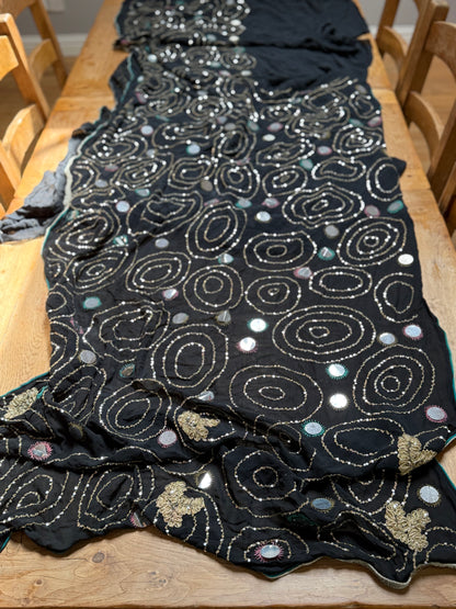 PURE SILK full sari. Unique. Heavily beaded. Vintage saree.