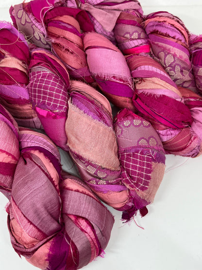 Sari Silk Ribbon Yarn – Mixed Pink Shades