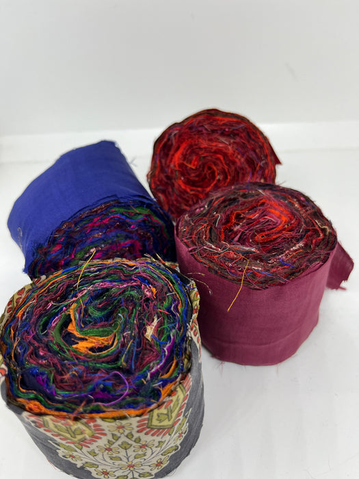 Sari silk rolls. Pure silk fabric.  3.5 inch wide. SOLD OUT