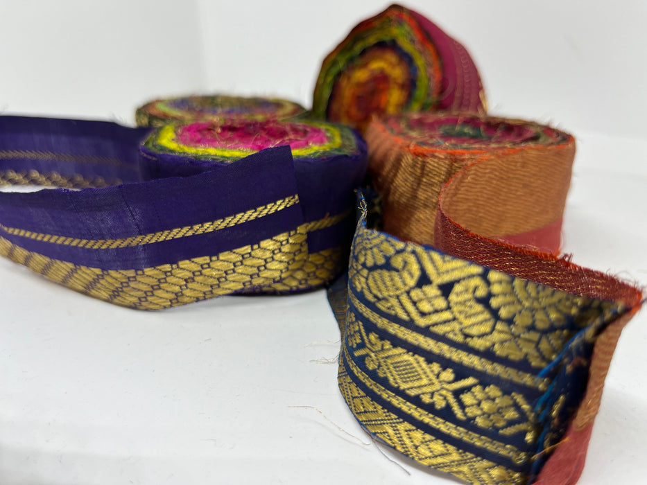 Embellished sari silk borders rolls. Sari metallic hems. SOLD OUT