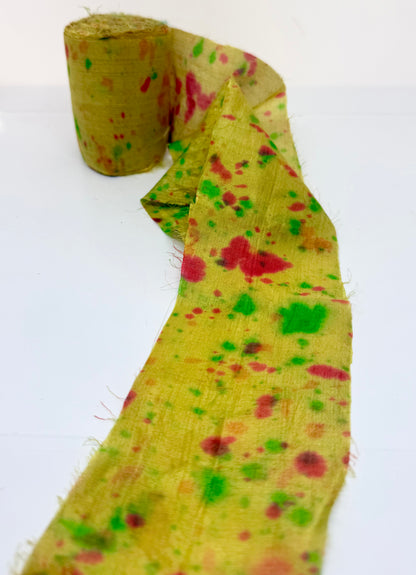 Sari silk fabric rolls hand spray dyed. Moss lit green