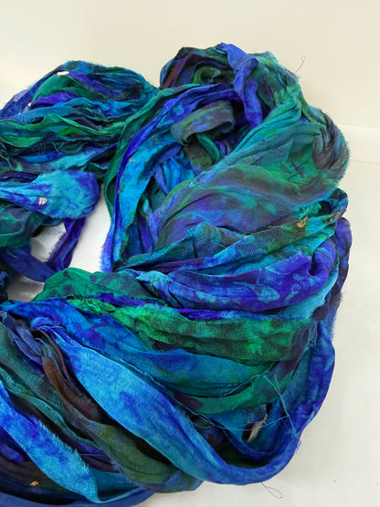 Sari Silk Ribbon – pure silk | hand painted. Weaving and fibre art.