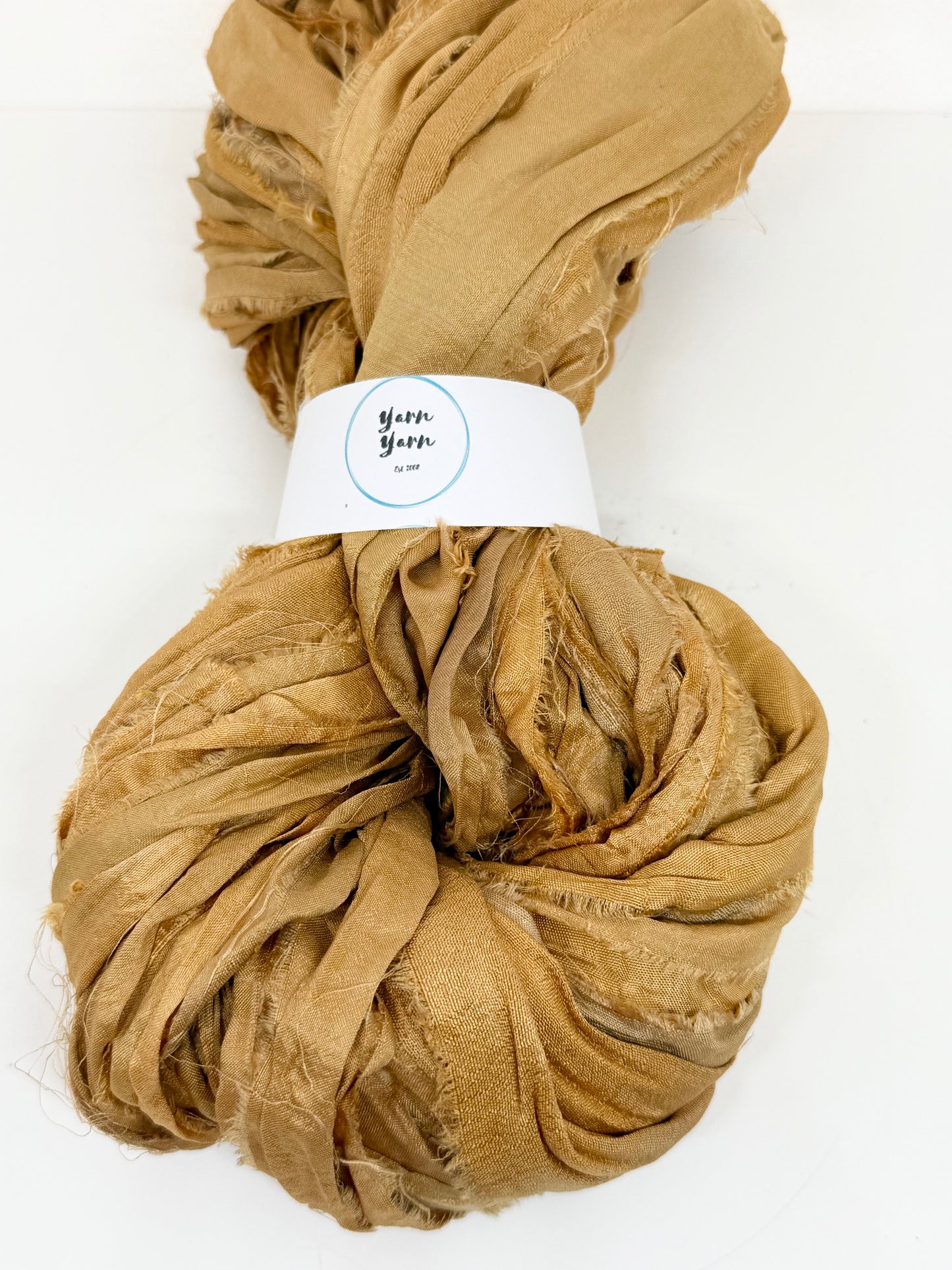 Sari silk ribbon yarn. Antique Gold. Craft ribbon. fibre arts.