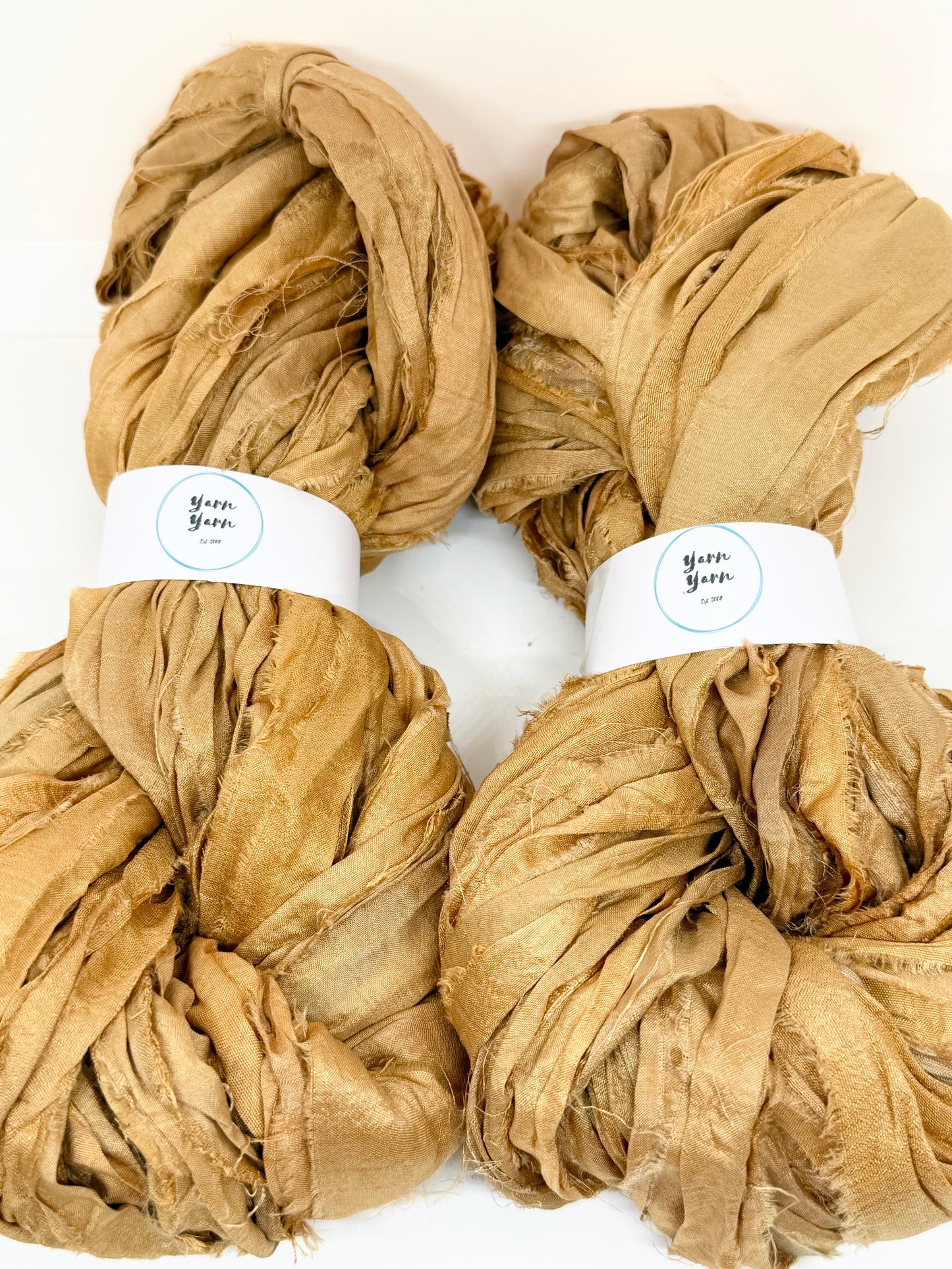 Sari silk ribbon yarn. Antique Gold. Craft ribbon. fibre arts.