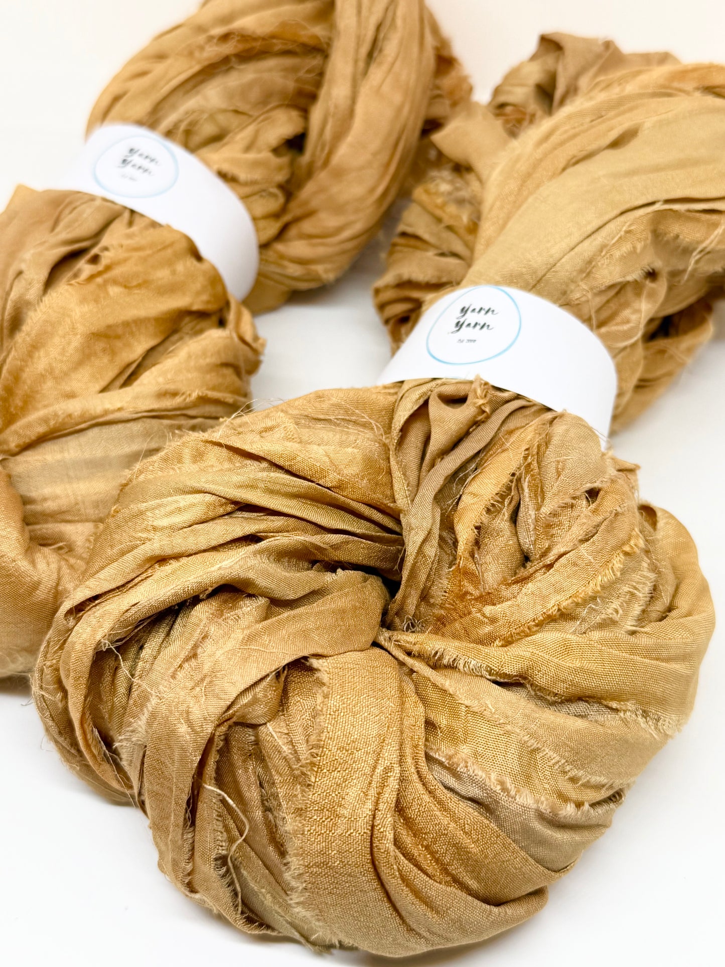 Sari silk ribbon yarn. Antique Gold. Craft ribbon. fibre arts.