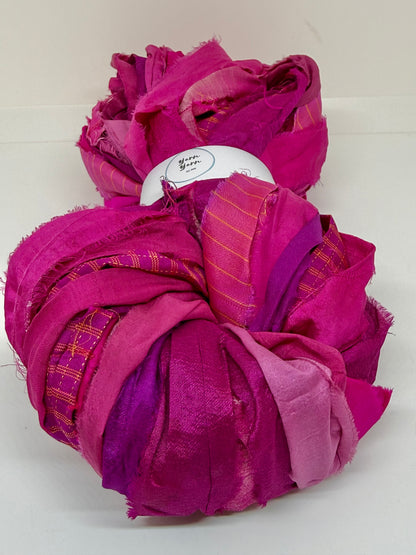 Sari Silk Ribbon Yarn – Pink Medley. Weaving and fibre arts.