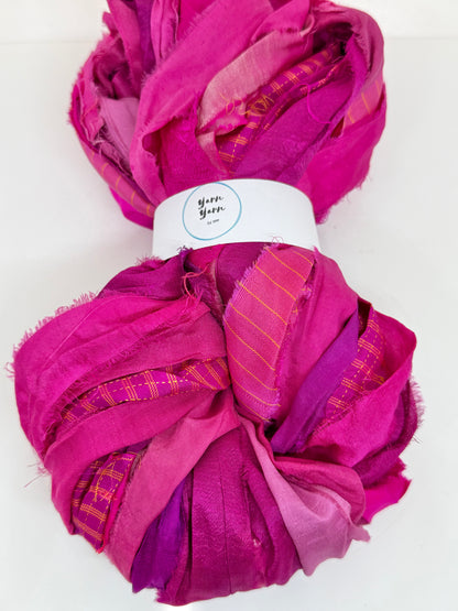 Sari Silk Ribbon Yarn – Pink Medley. Weaving and fibre arts.