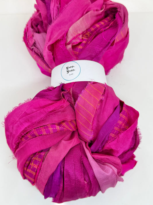 Sari Silk Ribbon Yarn – Pink Medley. Weaving and fibre arts.