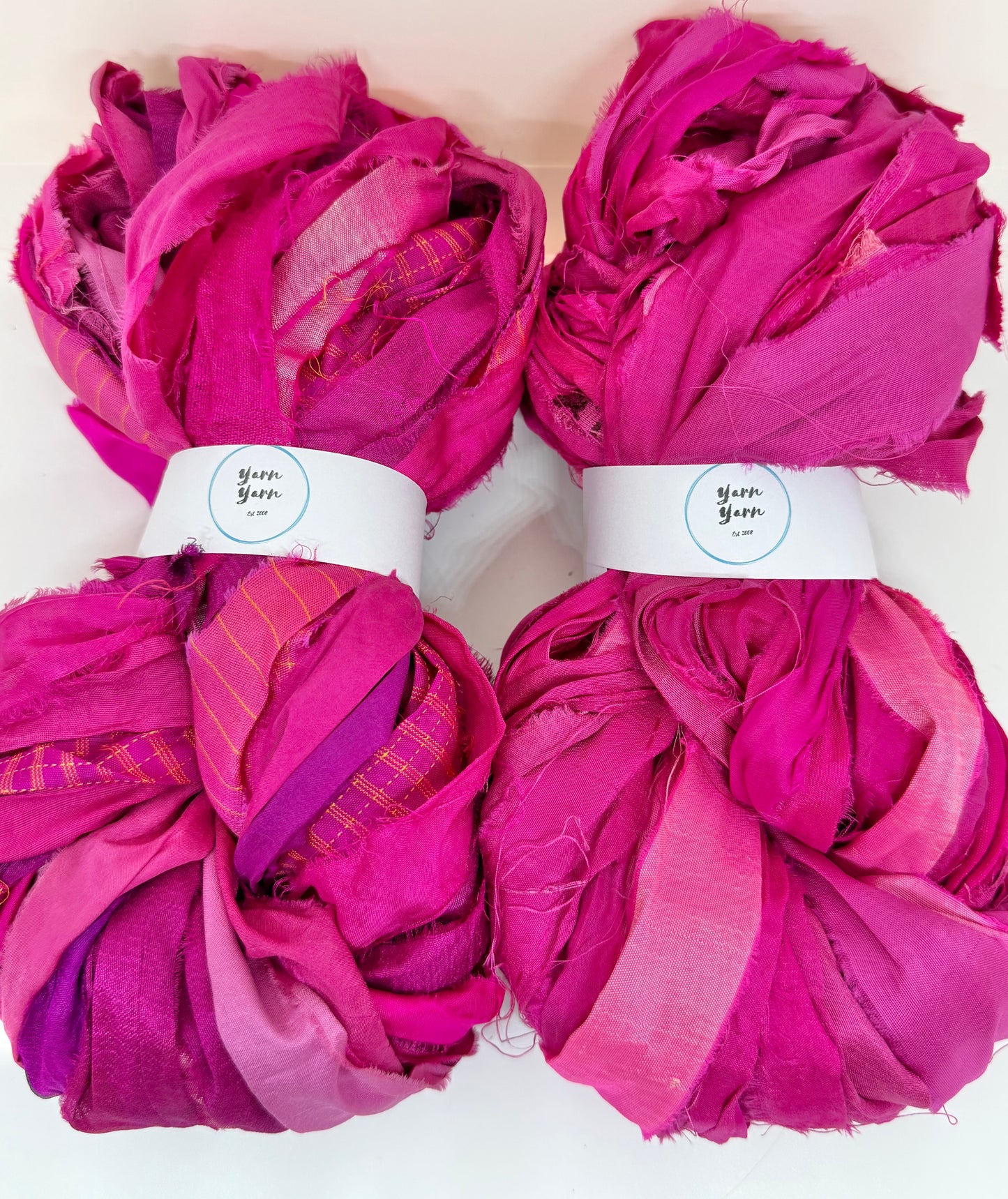 Sari Silk Ribbon Yarn – Pink Medley. Weaving and fibre arts.