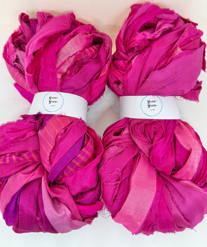 Sari Silk Ribbon Yarn – Pink Medley. Weaving and fibre arts.
